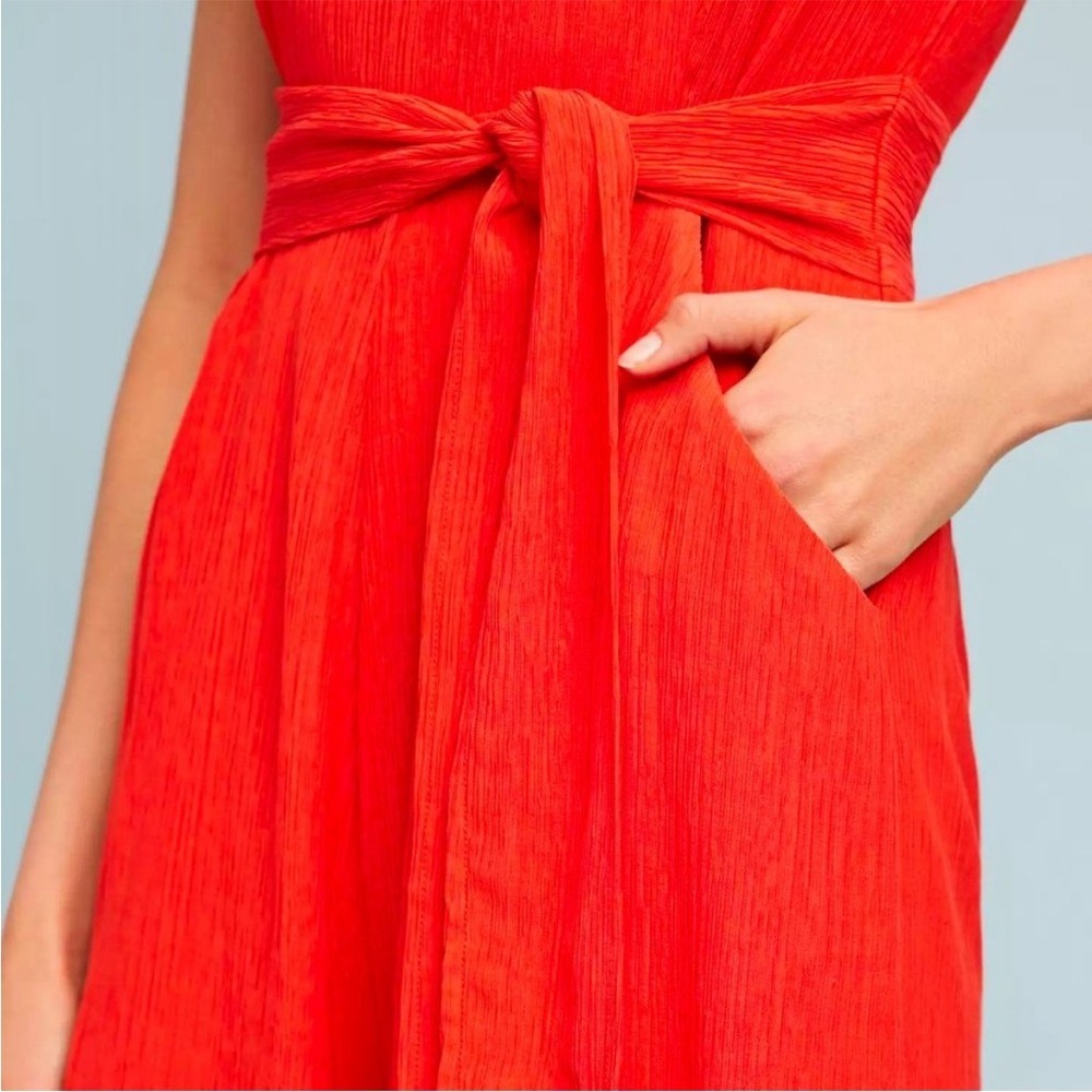 ANTHROPOLOGIE Jumpsuit Womens XS Red Orange Wide Leg Cropped Belted Boho Culotte - Picture 6 of 7